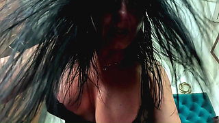 Sheer Bodystocking JOI POV. Big Dildo Ride, Close Up Pussy and Intense Orgasm