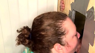 Big titted glory hole blowjob slut fucks and loves facial