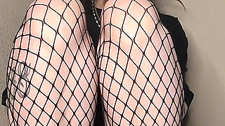 Smoking in Fishnets, Teasing You with a Peek of My Pussy
