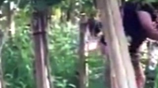 Spying blonde hooker fucking in the woods