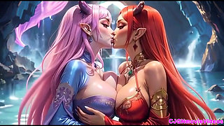 Lesbians kiss together, Ai animation