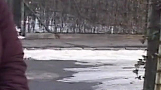 Snowy Exhibitionist Flashes Pussy and Ass in Public