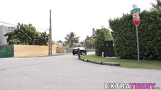 Adorable small girl likes banging hard with bald older studs