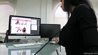 Brunette Office Slut Masturbates at Work and Gets Caught by the Boss