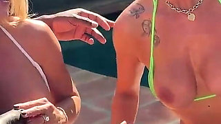 3 MILFs - 1 BBC. Spontaneous Blowjob in the Pool