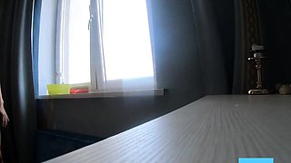 Naked Blonde Washes Windows in Public