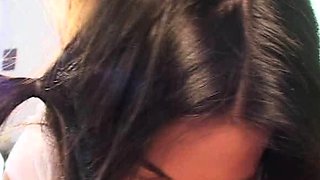 Amateur brunette in latex lingerie fucks hardcore in kitchen