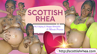 34-Week-Pregnant MILF Scottish Rhea Oils Body & Gives Sloppy BJ (Dildo)