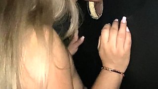 Big titted glory hole blowjob slut fucks and loves facial