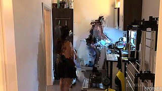 Bound beauty captivates with daring kitchen passion in thrilling intimate play