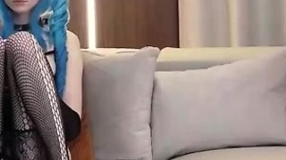 Vulva rubbing close up with blonde handling monster dildo