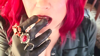 Your Mistress Tina Snua Dressed in Leather Chain Smoking 2 Cork Cigarettes
