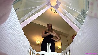 Slutty amateur blonde smoking and jerking dick