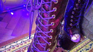 Dominatix Eva Latex Femdom Fetish Purple Rubber Big Ass MILF BDSM Solo Fuck Machine Hot High Heels