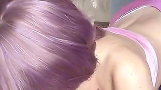 Lilac-haired Nymph Passionately Sucks Big Dick in Tight Suit