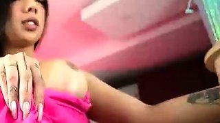 Tranny with Big Tits Jerking Off her Big Cock