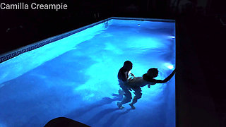 Night Time Fucking and Creampie in the Pool