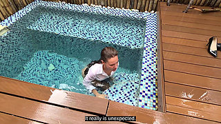 My Secretary Brought Some Documents to My House. She Fell Into the Pool and Had Sex in the Shower