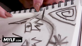 Slutty cougar Sarah Taylor nails her bare latino model and makes him cum on her Big Tits - mylf