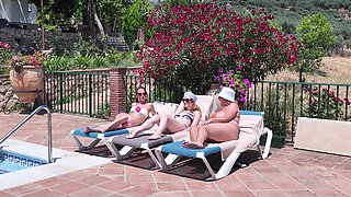 Mature Swingers Holiday Pool Side Reverse Gangbang