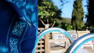 Small titted girlfriend fingering outdoor