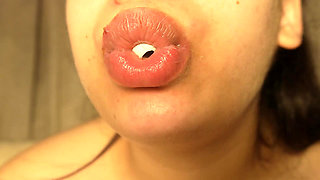 Stepsister Chews Gum and Blows Bubble Gum and Shows Her Big Tits While Playing with Her Gum and Big Tits