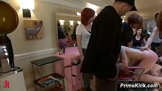 Princess Donna Strap-On Dominates Vivienne Del Rio in Public Salon