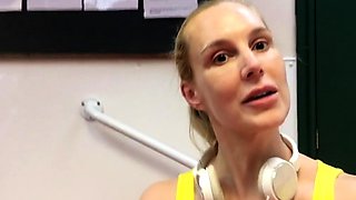 Blond teen Leah Wilde jerking a massive hard stiff
