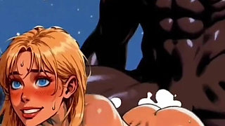 Sexy White Wife Tastes a Big Black Cock in Front of Her Cuckold Husband. Cartoon Comic Story