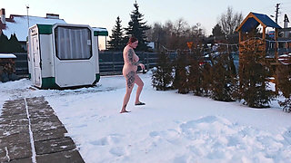 Swingers. Two Married Couples Play in the Snow Naked. the Women Pee in the Snow and the Men Lick It off.