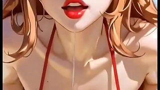 Cute Redhead Bikini Moaning on Beach, Ai Animation
