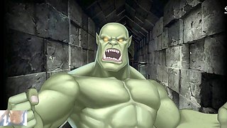 Hot blonde elven babe Studiouwu gets dominated by a massive orc in dungeon escape