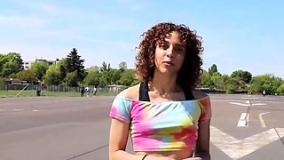 Brunette uses dildo on large nipples solo