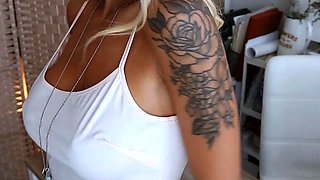 Hot Blonde Office Secretary Squirts on Desk POV