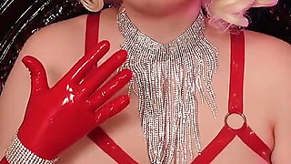 Sexy Hot Blonde MILF Eating Donuts - Food Fetish in Latex Rubber Opera Long Gloves