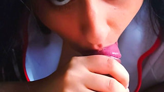 Sexy slut nurse on her knees for pov blowjob keeps sucking big cock after enormous facial cumshot