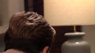 Sharp Brunette with Pinned up Hair with Two Men