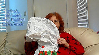 BBW Mature Redheaded Nurse Vicki Blows up Inflatable Snowman for You