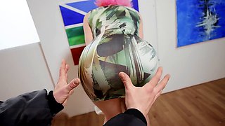 Gloryhole, pink hair, oral job