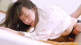 Chinese Asian gal gets rock hard pounding in black