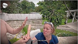 Grandma Has Bad Intentions And Convinces Gardener To Let Her Fuck Him In The Ass With The Strap-on