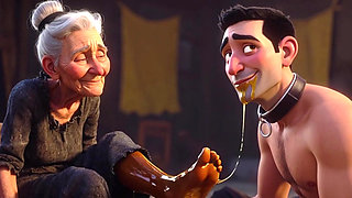 Submissive Slave Licking Wrinkled Feet of Old Ladies