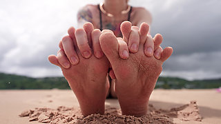 Worship My Feet on Public Beach and Get My Permission to Cum
