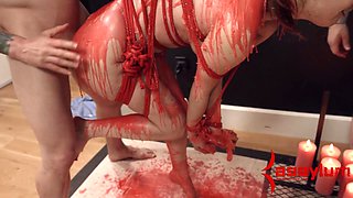 Bound sub suck penis and has assfucking