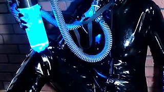 Kinky solo session with MILF freak in full body latex suit
