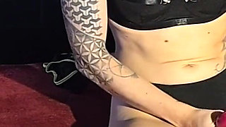 Purple Hair Cam Girl Peggs Boy Toy in Black Thong