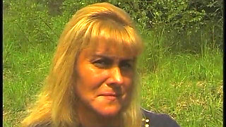 Hairy blonde mature have a nice time outdoors