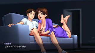 I found my stepson masturbating so I helped him with my tits - Summertime saga