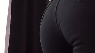 Sexy MILF In Tight Black Jeans Flashing White Thong Whale Tail