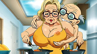 Hentai Granny Gets Double Hot Love for Breakfast